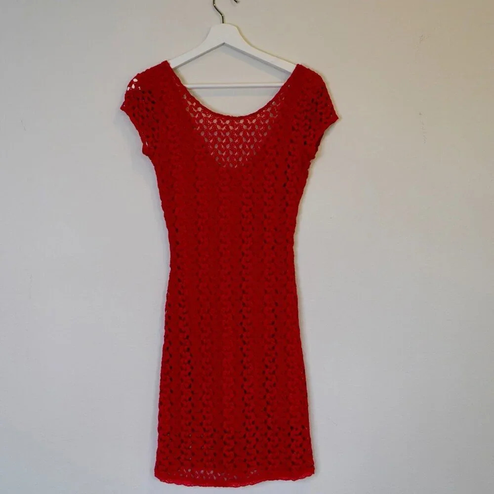Free People Dress Womens XS Pink Salmon Crochet Overlay Short‎ Boho Festival